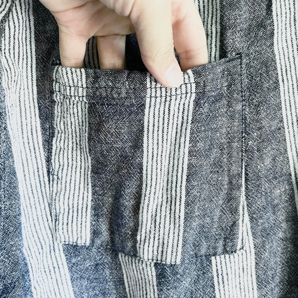 Old Navy Linen Blend Navy Striped Drawstring Pants Sz Lg Lagen Look Coas…